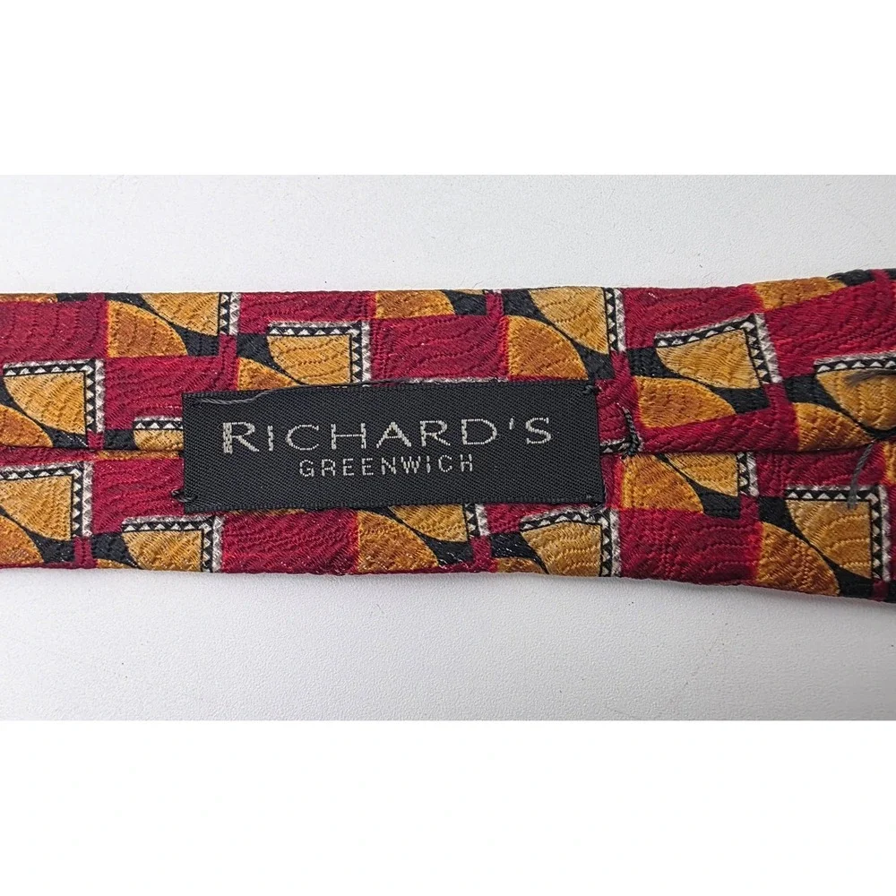 Fumagalli's Men's Vintage Silk Tie Red Gold Geometric Made in Spain